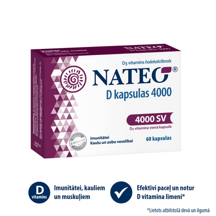 NATEO D 4000 kapsulas, 60 gab.