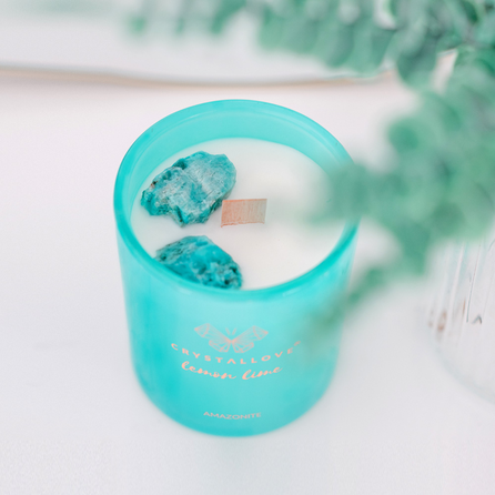 CRYSTALLOVE Amazonite Soy Candle & Lemon Lime scented candle, 400 g