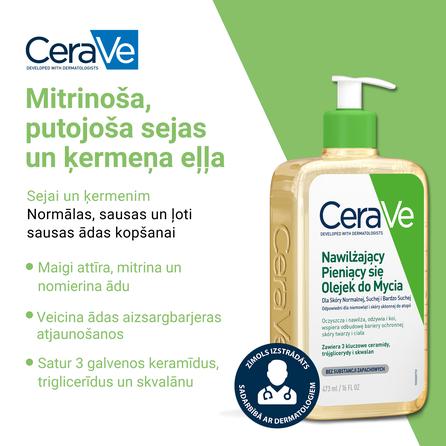 CERAVE For Face And Body With Ceramides Moisturising attīroša eļļa, 473 ml