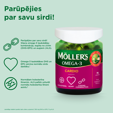 MOLLERS Omega-3 Cardio Zivju Eļļa kapsulas, 76 gab.
