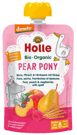 HOLLE Pear, peach, raspberry with spelt puree, 100 g