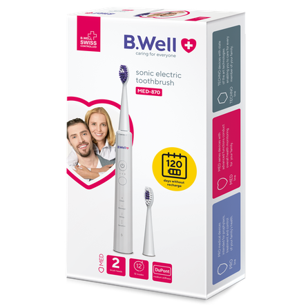 B.WELL Med-870 Sonic, White электрическая зубная щетка, 1 шт.