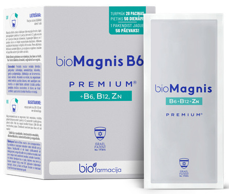 BIOFARMACIJA Biomagnis B6 premium +B6, B12, cinks powder, 28 pcs.