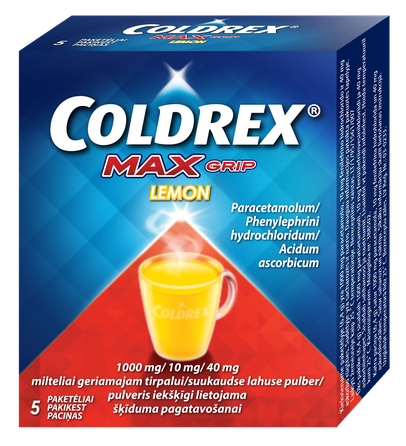 COLDREX  MaxGrip Lemon iekšķīgi lietojama šķīduma pagatavošanai pulveris, 5 gab.