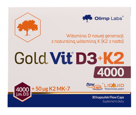 OLIMP LABS Gold Vit D3 + K2 4000SV + 50 mcg kapsulas, 30 gab.
