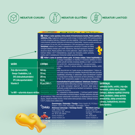 MOLLERS Junior C Апельсиново-Лимонным Вкусом желейные рыбки, 45 шт.