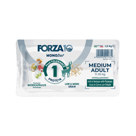 FORZA10 Monodiet Medium Adult Ar Briedi Un Kartupeļiem, Suņiem sausā barība, 1.5 kg