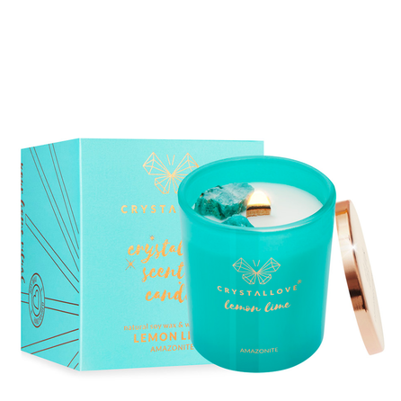 CRYSTALLOVE Amazonite Soy Candle & Lemon Lime scented candle, 400 g