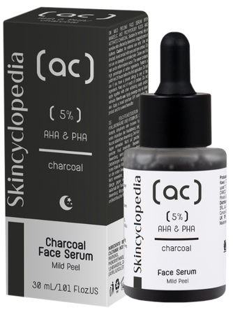 SKINCYCLOPEDIA Charcoal with 5% AHA + PHA Complex exfoliating serum, 30 ml