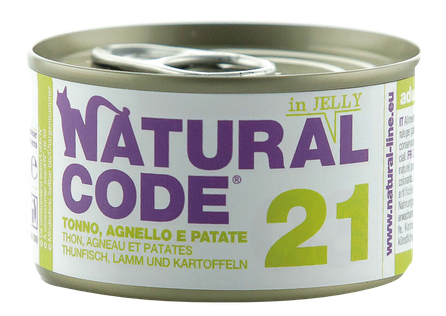 NATURAL CODE 21 Тунец, Баранина И Картофель консервы для кошек, 85 г
