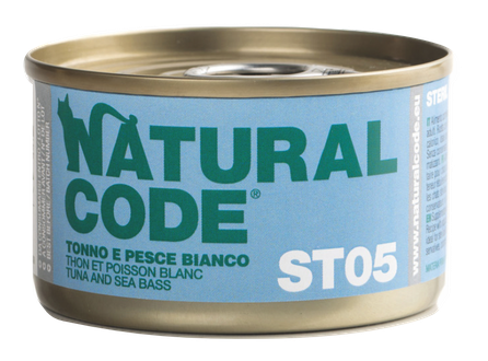 NATURAL CODE ST05 Tuna And Sea Bass canned food for cats, 85 g