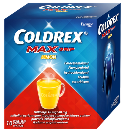 COLDREX  MaxGrip Lemon iekšķīgi lietojama šķīduma pagatavošanai pulveris, 10 gab.