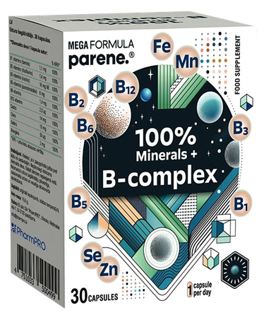 PARENE Mega 100 % Minerals + B-Complex kapsulas, 30 gab.