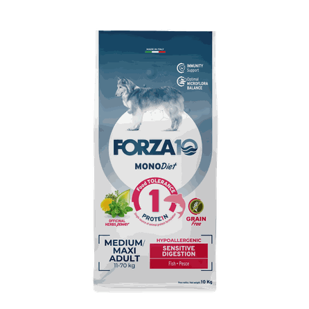 FORZA10 Monodiet Sensitive Digestion Medium /Maxi Adult Ar Zivi, Suņiem sausā barība, 10 kg