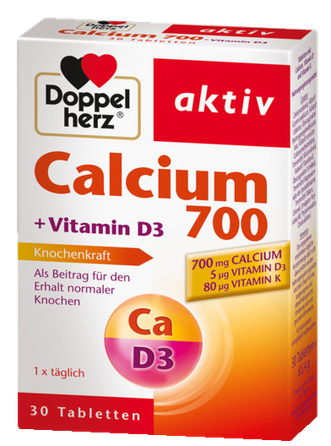 DOPPELHERZ Calcium 700 + Vitamin D3 pills, 30 pcs.
