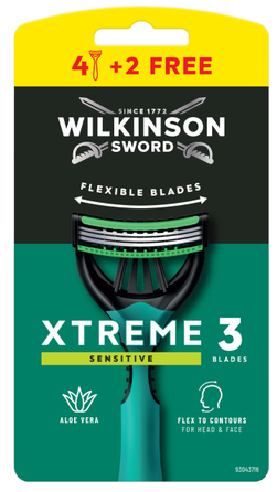 WILKINSON SWORD Xtreme 3 Sensitive Men's (4+2) vienreizlietojamie skuvekļi, 6 gab.