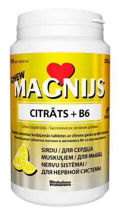VITABALANS Magnijs Citrāts 375 mg + B6 Chew košļājamās tabletes, 100 gab.