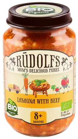 RŪDOLFS Лазанья, Говядина БИО 8+ пюре, 190