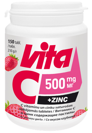 VITABALANS Vita C 500 mg + Zinc sūkājamās tabletes, 150 gab.