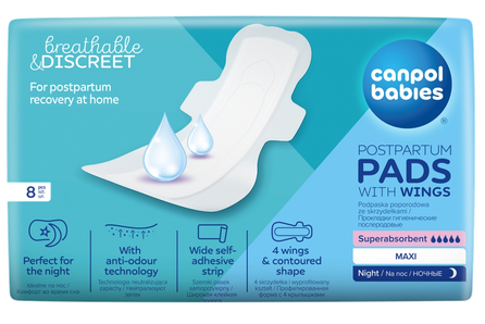 CANPOL BABIES Night postpartum sanitary pads, 8 pcs.