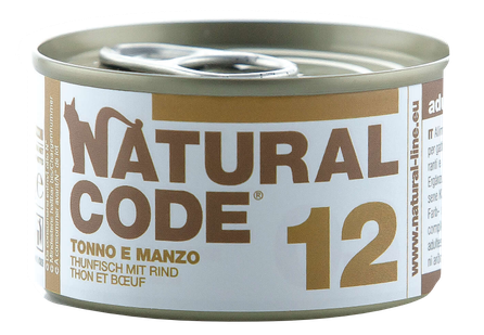 NATURAL CODE 12 Тунец И Говядина консервы для кошек, 85 г