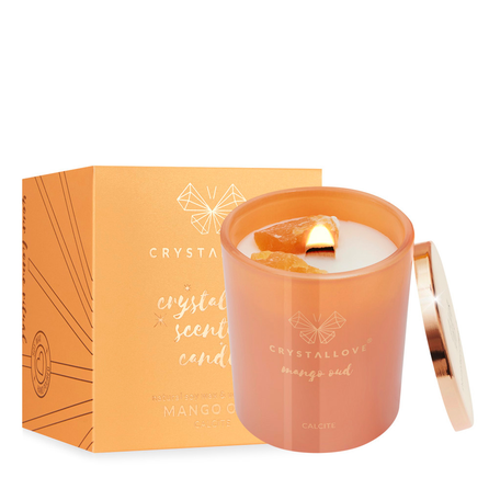 CRYSTALLOVE Calcite Soy Candle & Mango scented candle, 400 g