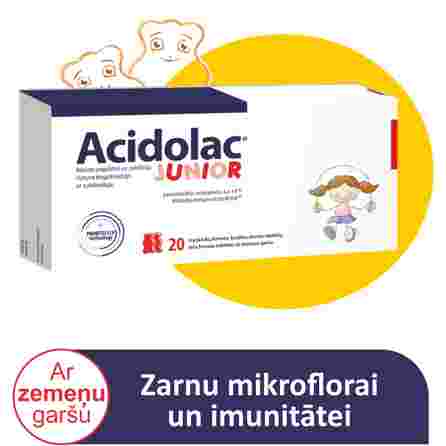 ACIDOLAC Junior ar zemeņu garšu košļājamās tabletes, 20 gab.