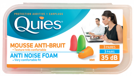 QUIES Colored Polyurethane Foam ear plugs, 6 pcs.