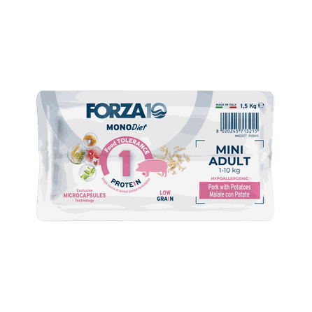 FORZA10 Monodiet Mini Adult Ar Cūku Un Kartupeļiem, Suņiem sausā barība, 1.5 kg