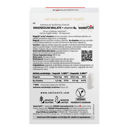 SWISS OVIT Magnesium Malate 150 mg + Vit. B6 капсулы, 30 шт.