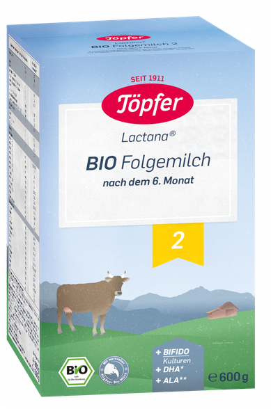 TOPFER Lactana Bio 2 no 6 mēnešu vecuma ekoloģisks piena maisījums, 600 g