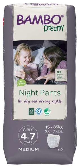 BAMBO NATURE Dreamy Night Pants meitenēm, M izmērs, 15-35 kg,