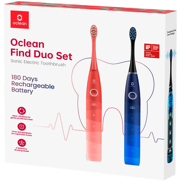 OCLEAN Electric Find Duo Set (sarkans/zils) elektriskā zobu birste, 2 gab.