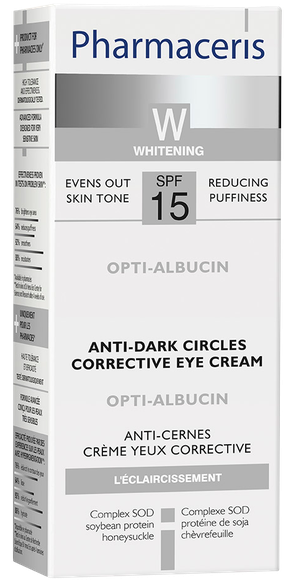 PHARMACERIS W Opti-Albucin SPF 15 acu krēms pret tumšiem lokiem un pigmenta plankumiem, 15 ml