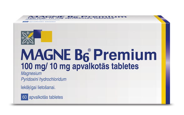 MAGNE B6 Premium 100 mg/10 mg apvalkotās tabletes, 60 gab.