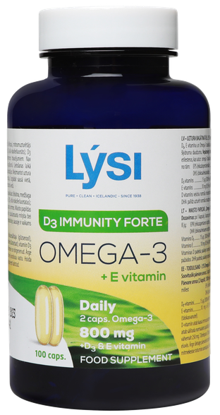 LYSI Omega-3 D3 Immunity forte + E kapsulas, 100 gab.