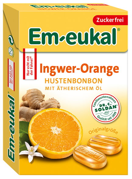 EM-EUKAL Ginger and Orange sugar-free, in a box candies, 50 g