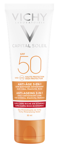 VICHY Ideal Soleil SPF 50+ Anti-Aging 3in1 saules aizsarglīdzeklis, 50 ml