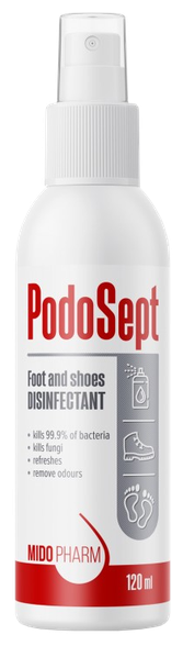 MIDO PHARM PodoSept Foot and Shoes Disinfectant izsmidzināms līdzeklis, 120 ml