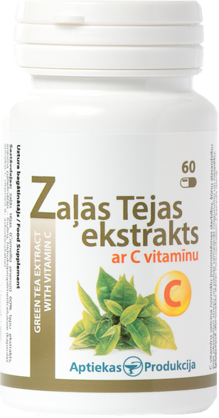 APTIEKAS PRODUKCIJA Zaļās Tējas Ekstrakts Ar C Vitamīnu 250 mg kapsulas, 60 gab.