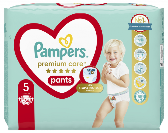 PAMPERS Premium Care 5 (12-17 kg) nappy pants, 34 pcs.