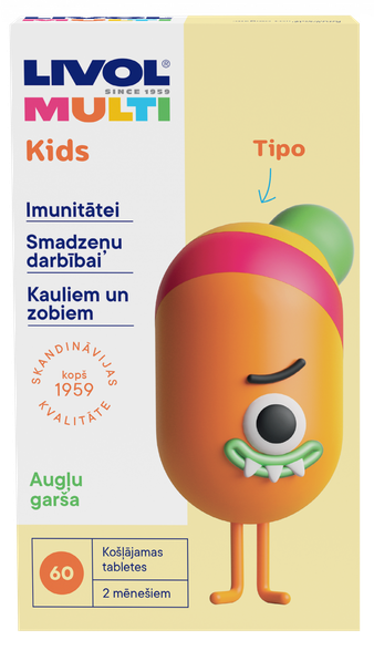 LIVOL  Multi Kids  ar augļu garšu košļājamās tabletes, 60 gab.