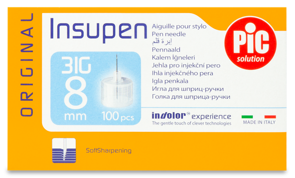 PIC Insupen  31г / 8 мм инсулиновые иглы, 100 шт.