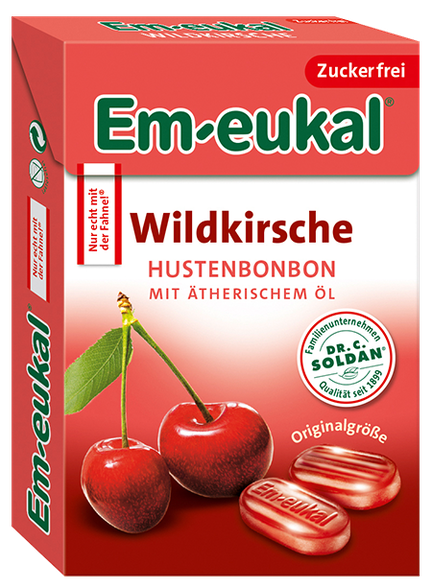 EM-EUKAL Wild Cherry sugar-free, in a box candies, 50 g