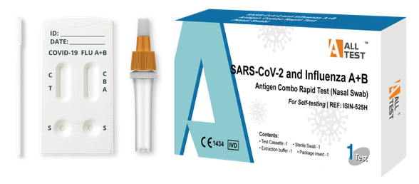 ALL TEST COVID-19 and influenza A+B Antigen Combo Rapid tests, 1 gab.