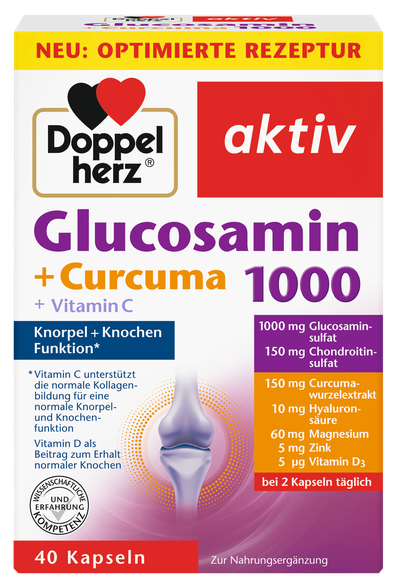 DOPPELHERZ Aktiv Glucosamin + Curcuma 1000+C vitamīns kapsulas, 40 gab.