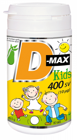 D-MAX Kids 400 SV (10 ug) košļājamās tabletes, 90 gab.