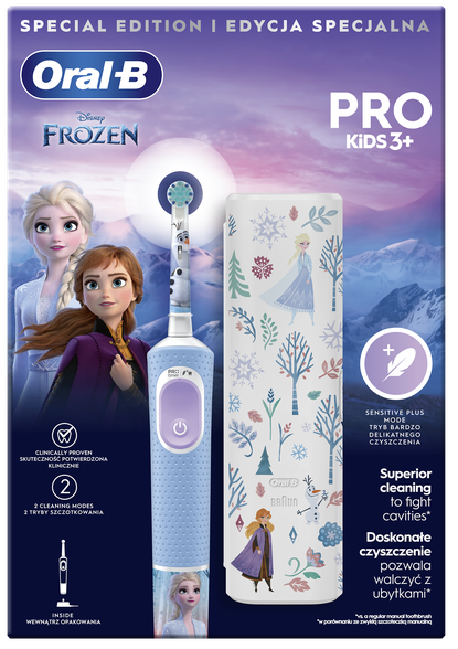 ORAL-B Pro Kids Frozen ar ceļojumu futrāli elektriskā zobu birste, 1 gab.