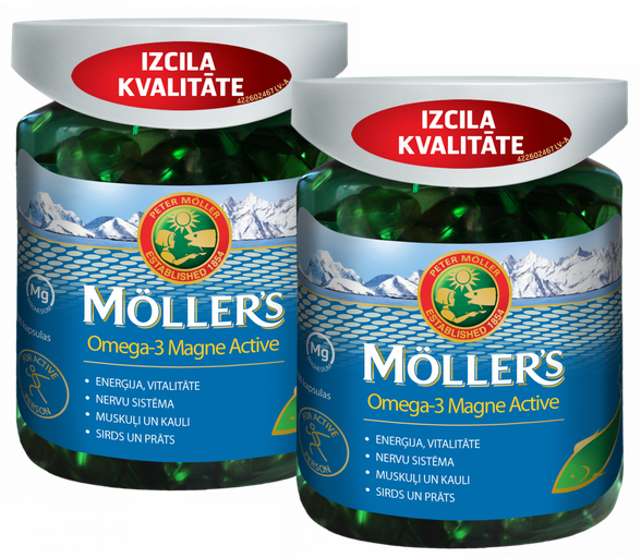 MOLLERS Omega 3 Magne Active (1+1) mīkstās kapsulas, 100 gab.
