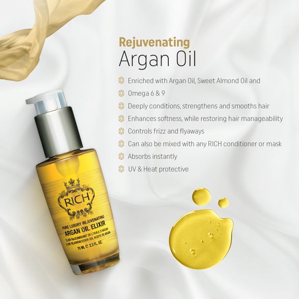 RICH Pure Luxury Rejuvenating Argan Oil elixir, 70 ml